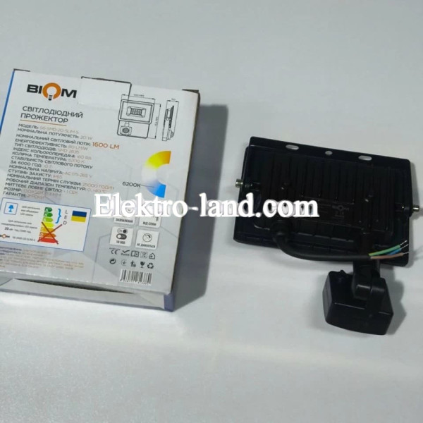 LED прожектор Biom 20W 6200К IP65 220V с датчиком движения S6-SMD-20-Slim+Sensor 